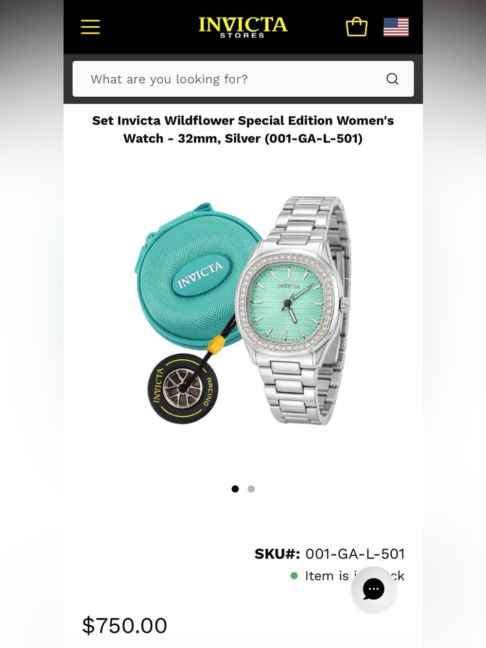 Invicta Wildflower Silver Watch with Teal Turquoise Dial